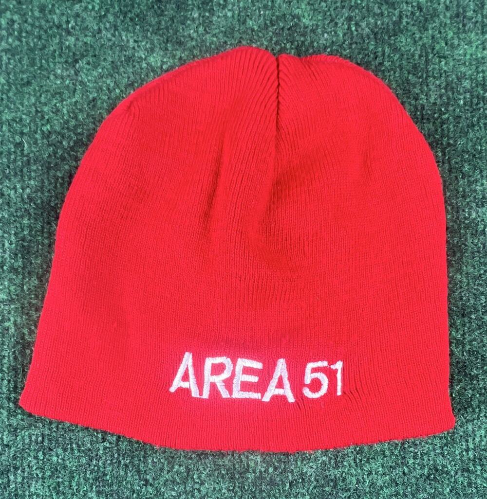 Red Knit Acrylic Beanie Hat Area 51 Embroidered Unisex Adult One Size SKU20068